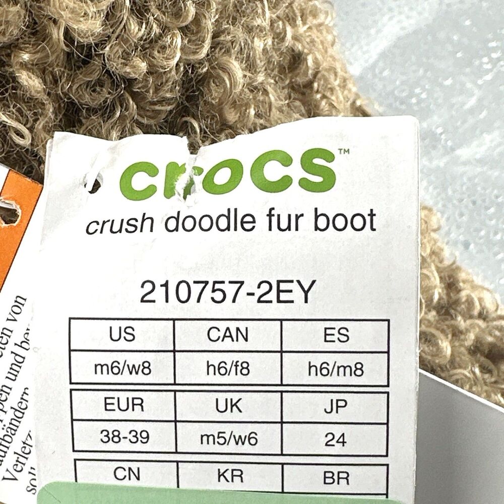 CROCS CRUSH DOODLE FUR Pull On Winter Ankle Boots Womens Size 8 Mens 6 - Picture 11 of 11
